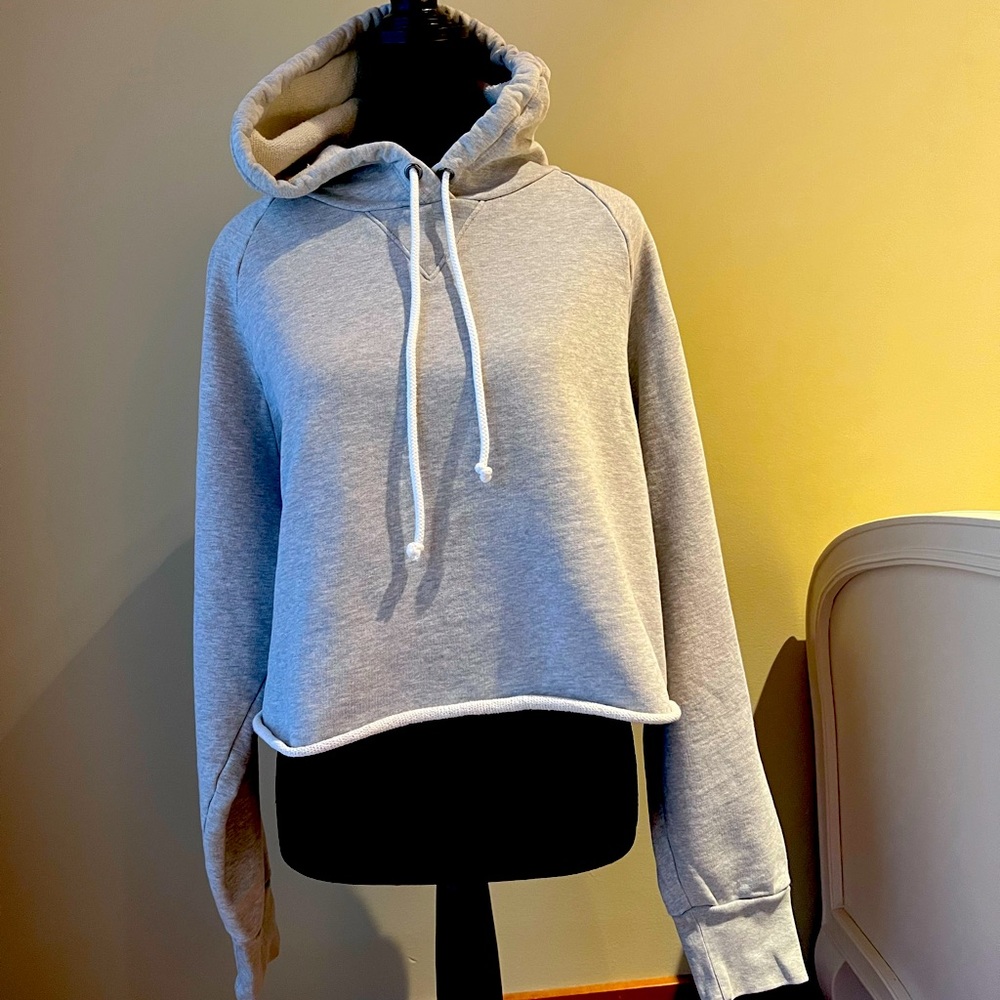 Frame Denim Light Gray Cropped Hoodie